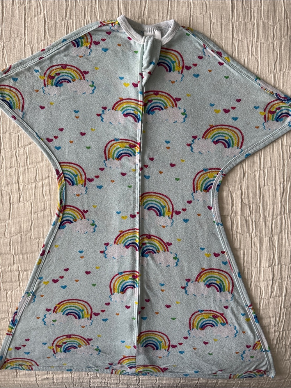 Sleeping Baby Swaddle Sleep Sack - Rainbow Print Light Blue, Size 4-8 months